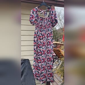 We Love Fashion Women’s Size S Blue Red Floral-Print High Waisted Jumpsuit  L18